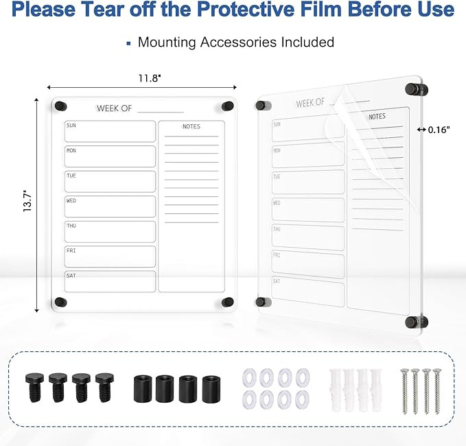 AMUSIGHT Acrylic Calendar for Wall, 12" X 14" Acrylic Clear Dry Erase Calendar, Clear Dry & Wet E... | Amazon (US)