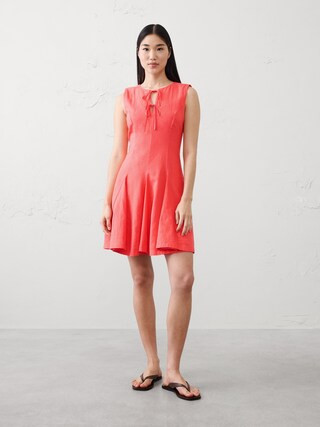 Linen-Blend Tie-Front Mini Dress | Banana Republic Factory