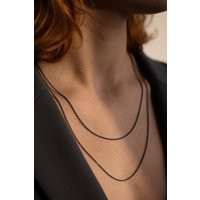 Black Layering Necklace, Oxidized Silver Double Layered 2 Chains Stacking Necklace Set, Necklaces, 925 | Etsy (US)