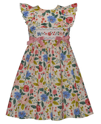 Girls' 2T-6X Floral Smocked Flutter-Sleeve Dress | Macy's