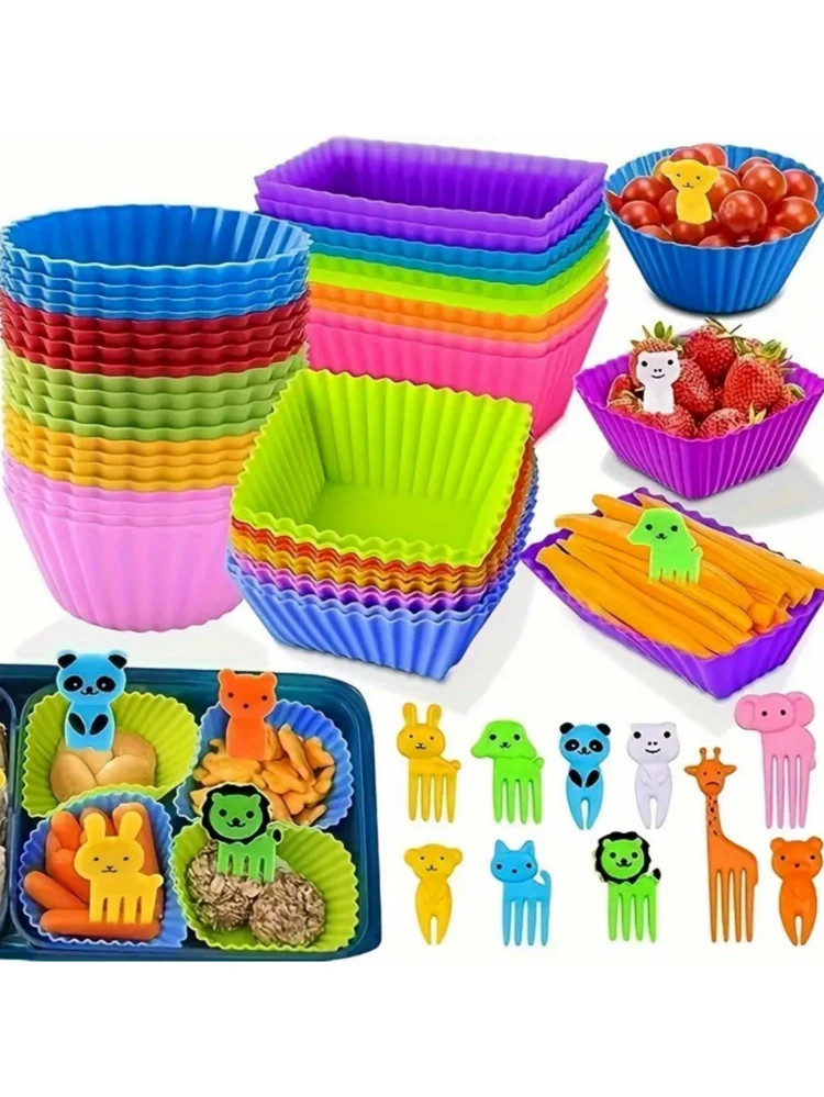 50pcs Silicone Lunch Box Dividers, Bento Box Accessories, Silicone Cupcake Liners, Lunch Container Dividers With Food Picks | SHEIN