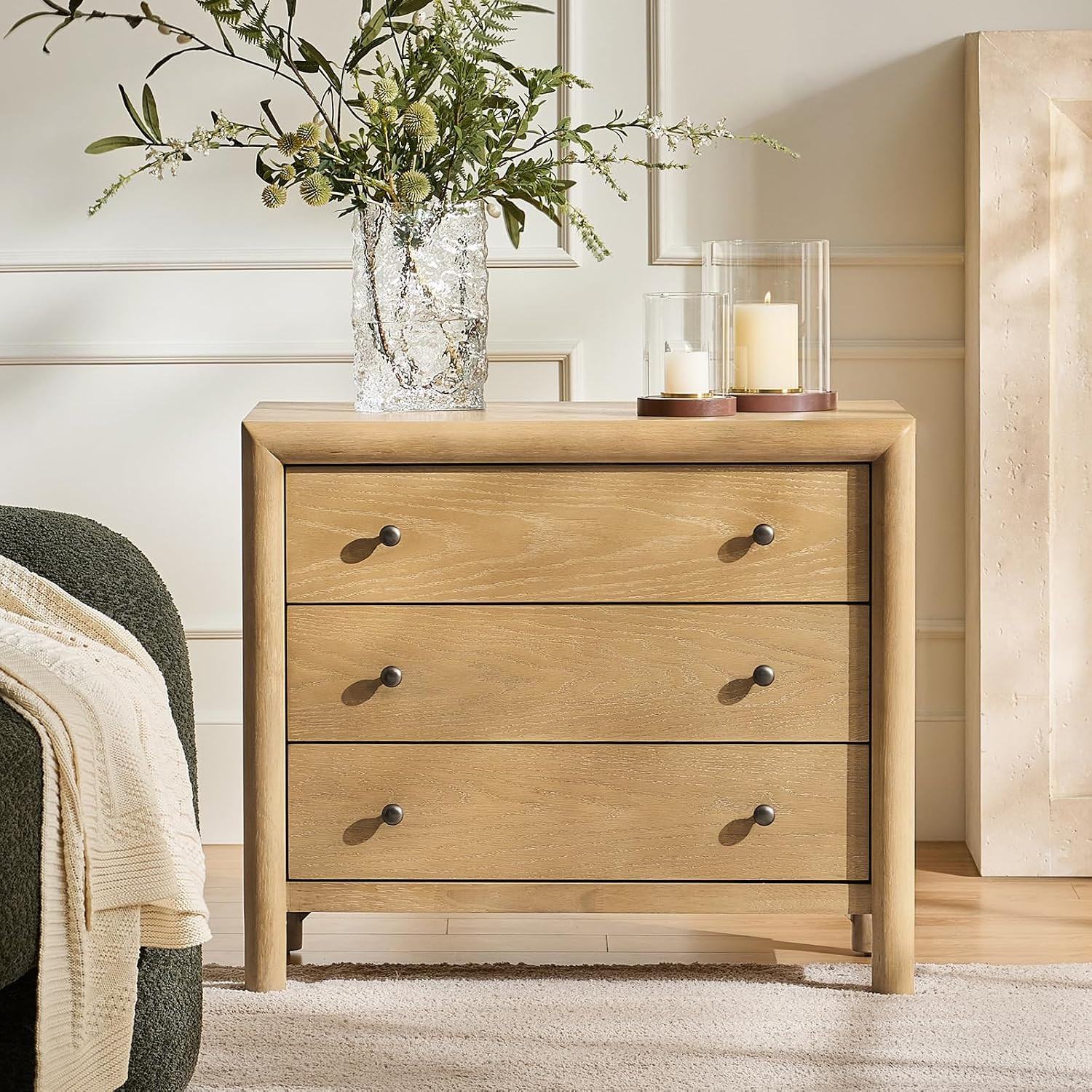 HULALA HOME 3 Drawer Nightstand Set of 2, No Assembly, Natural | Amazon (US)