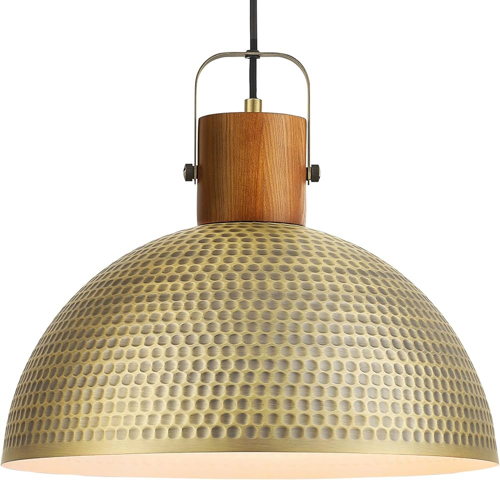 ELYONA 16 Inch Large Pendant Light Fixtures Vintage Dome Hanging Lamp Ash Wood & Brushed Brass Ha... | Amazon (US)