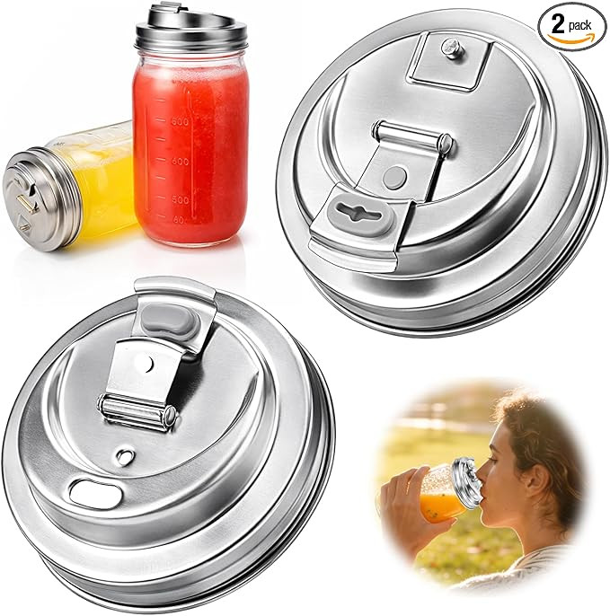 XUNWKONG Mason Jar Drinking Lids, Wide Mouth Stainless Steel Sip Lids for Iced Coffee, Smoothies ... | Amazon (US)