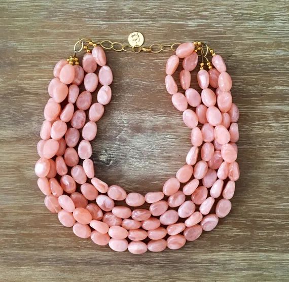 Peach Bead Necklace – Chunky Beaded Necklace Handmade in Just Peachy Beads, Spring 2018 Fashion | Etsy (US)