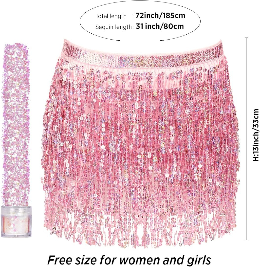 Amazon.com: Funcredible Sequin Fringe Mini Skirt | Holographic Tassel Skirts - Cowgirl Outfit (Small | Amazon (US)