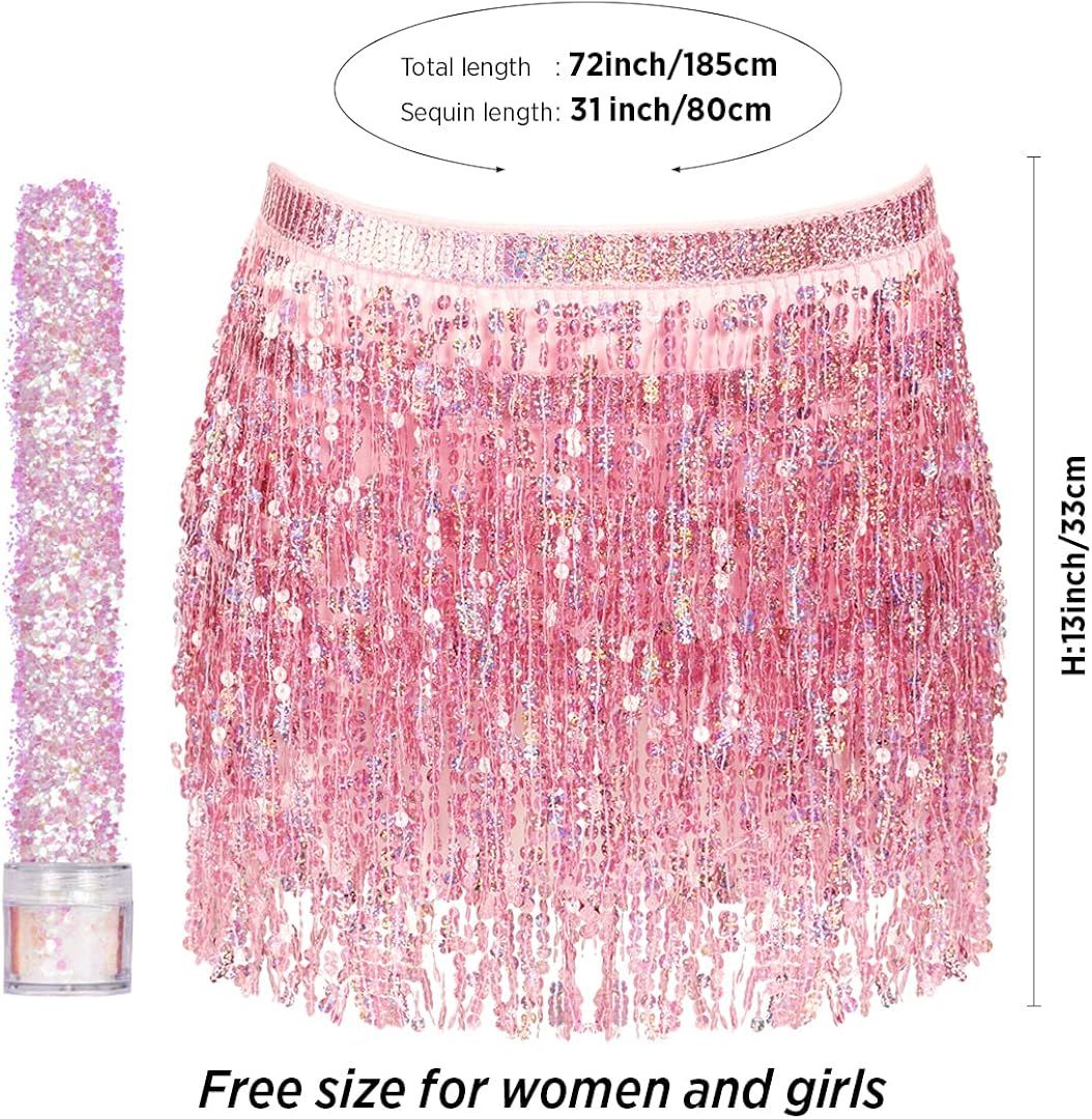 Amazon.com: Funcredible Sequin Fringe Mini Skirt | Holographic Tassel Skirts - Cowgirl Outfit (Small | Amazon (US)