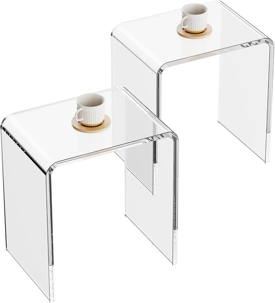 VEVOR Acrylic Side Table Set of 2, U- Shaped Coffee Table, Clear Acrylic End Table with Waterfall... | Amazon (US)