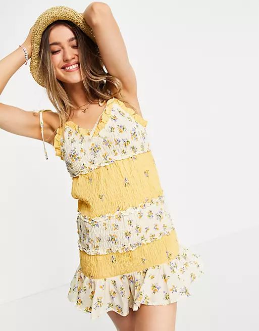 ASOS DESIGN shirred mini sundress in mixed floral print | ASOS (Global)