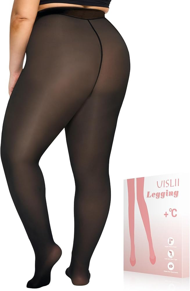 Plus Size Fleece Lined Tights, Warm Pantyhose Leggings, Fake Translucent Skin Colored Tights | Amazon (US)
