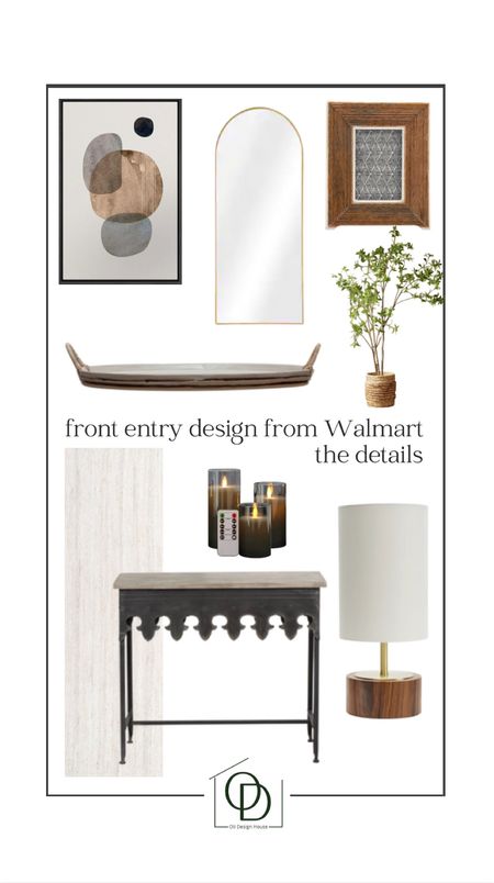 A moody modern organic front entry table design…all from Walmart and together for less than $750!

Scalloped console table, wood table lamp, artificial tree, large decorative tray, neutral area rug, minimal abstract art, gold arched floor mirror, wood picture frame, smoked glass Flameless candles

#LTKFind #LTKhome #LTKunder100
