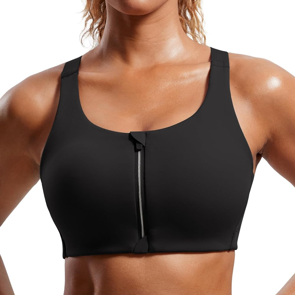 CRZ YOGA Womens Zip Front High Impact Sports Bra - Molded Cup Wireless Workout Yoga Bra with Adju... | Amazon (US)