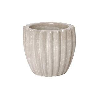 12.5 in. Dia Grey Round Ceramic Planter with Ridges | The Home Depot