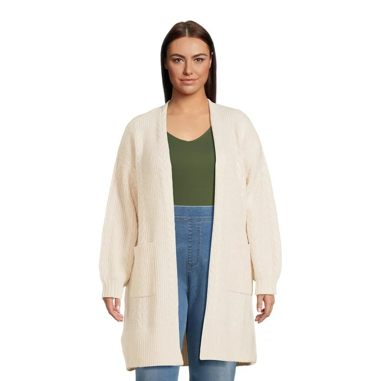 Terra & Sky Women's Plus Size Cable Duster Cardigan Sweater, Midweight | Walmart (US)