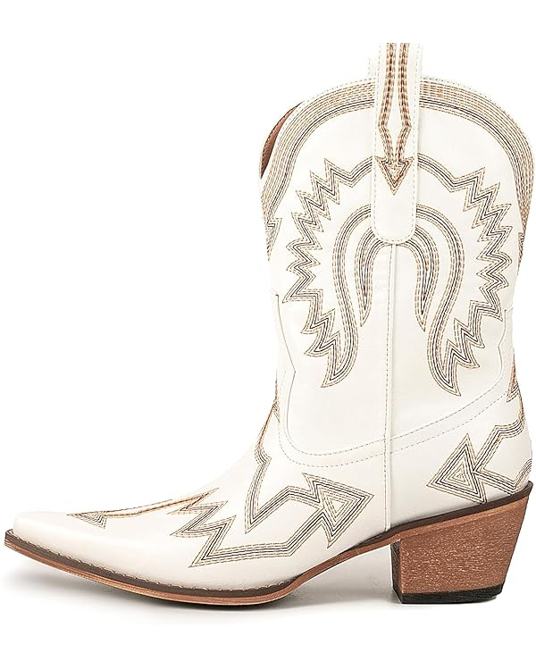 Women's Embroidered Cowgirl Boots Calf Thick Heels Pointed Head Country Music Festival Vintage We... | Amazon (US)