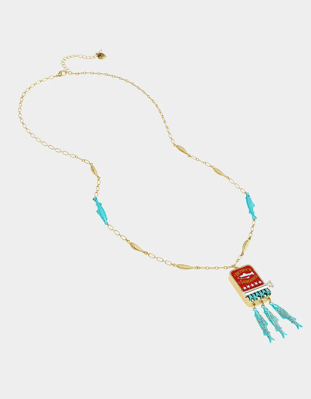 SARDINES LONG PENDANT Blue Food-Themed Rhinestone Women's Necklace | Betsey Johnson