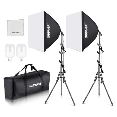 NEEWER 2er Pack Softbox Beleuchtungsset 700W Äquivalent, 5700K LED Glühbirnen 24 x 24Zoll Soft Box Licht mit E27 Fassung, Reinigungstuch, Fotostudio Ausrüstung Dauerlicht Set für Videoaufnahmen, NK200 | Amazon (DE)