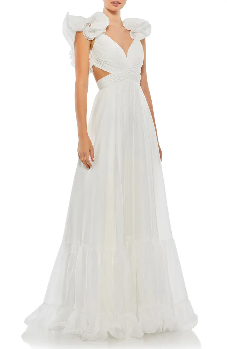 Rosette Chiffon Cutout Empire Waist Gown | Nordstrom
