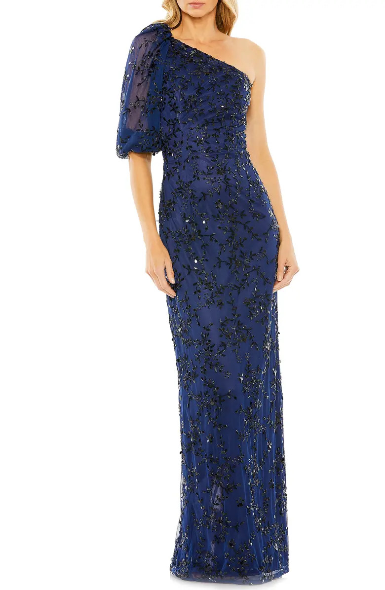 Mac Duggal Embellished Puff Sleeve One-Shoulder Gown | Nordstrom | Nordstrom