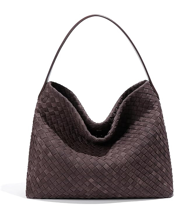 Women's Woven Suede Tote Bag Slouchy Shoulder Bags Trendy Crescent Satchel Purse 2025 | Amazon (US)