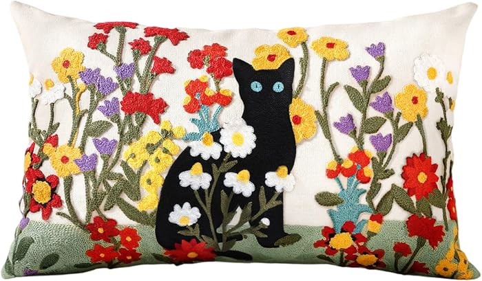 Embroidered Lumbar Pillow Covers - 20x12 Decorative Pillow Covers with Zipper Aesthetic Cute Desi... | Amazon (US)