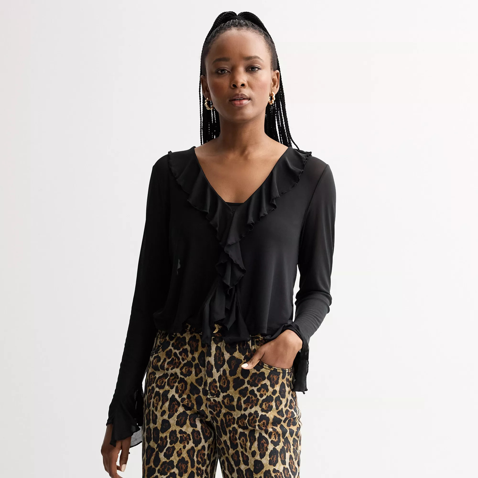 Women's INTEMPO™ Front Opening Mesh Ruffle Blouse | Kohl's