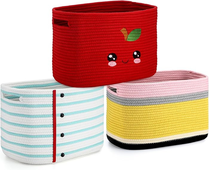 3 Pack Back to School Storage Bins Cute Large Teacher Woven Baskets Storage Return to School Trea... | Amazon (US)