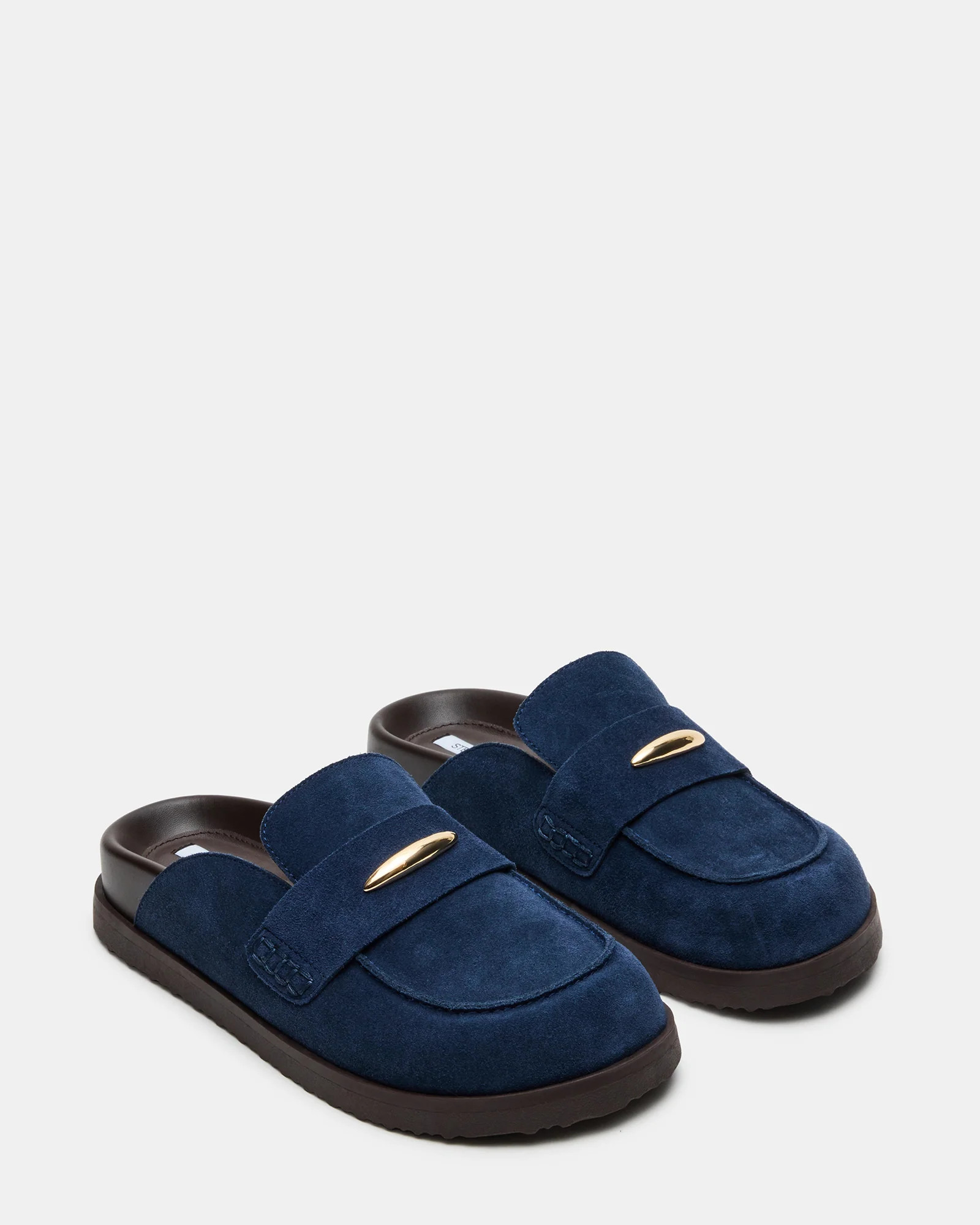 TOBIN Navy Suede Slip-On Mule Women's Flat | Steve Madden (US)