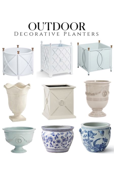 Beautiful planters for your patio and front porch 💗 outdoor planters, outdoor decor, patio decor blue and white planter white urn planters French planter modern chinoiserie 

#LTKunder50 #LTKsalealert #LTKhome