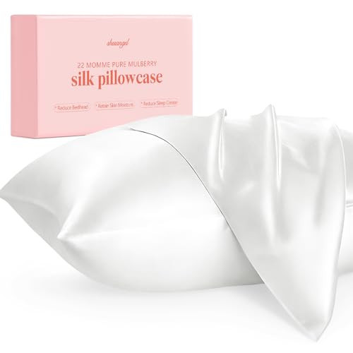 Silk Pillowcase - 22 Momme Pure Mulberry Silk Pillowcase with Zipper for Hair & Skin - Cooling Pillow Cases Standard Size 20"x26"(White) | Amazon (US)