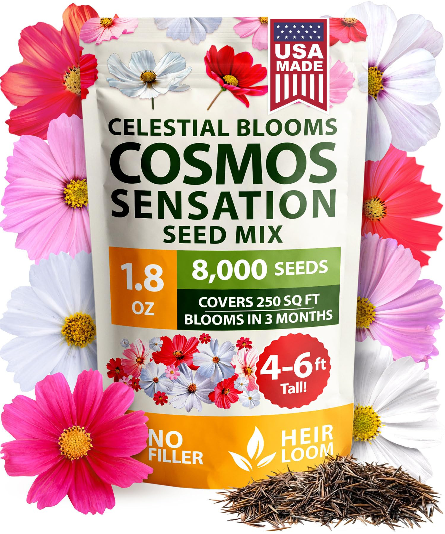 HOME GROWN Cosmos Flower Seeds Bulk Pack for 2026 (1.8 oz) 8,000+ Heirloom Annual Wildflower Seed... | Amazon (US)