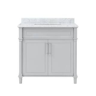 Aberdeen 36 in. W x 22 in. D x 34.5 in. H Bath Vanity in Dove Gray with White Carrara Marble Top | The Home Depot