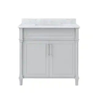 Aberdeen 36 in. W x 22 in. D x 34.5 in. H Bath Vanity in Dove Gray with White Carrara Marble Top | The Home Depot
