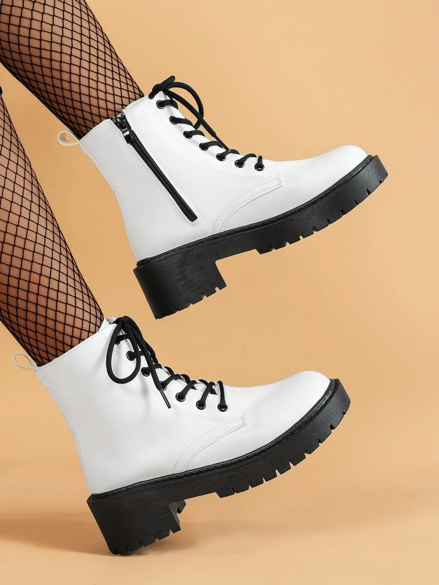 Two Tone Lace-up Front Combat Boots
   
      SKU: sx2208311855026566
          (67 Reviews)    $... | SHEIN