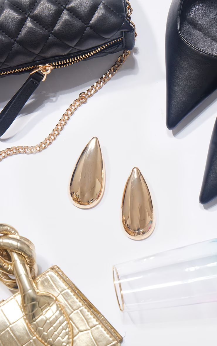Gold Tear Drop Oversized Statement Earrings | PrettyLittleThing US