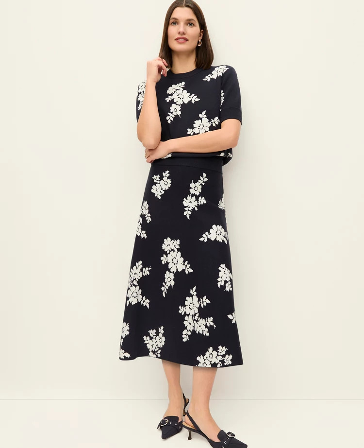 Floral Jacquard Midi Sweater Skirt | Ann Taylor