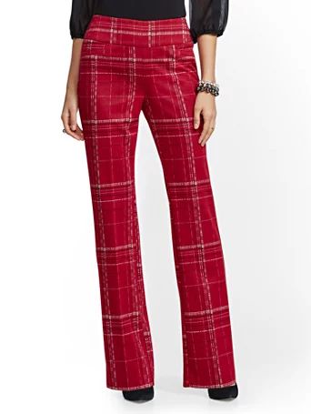 7th Avenue Pant - Red Plaid Pull-On Bootcut | New York & Company