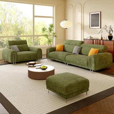 Green Chenille 3 - Piece Living Room Set | Wayfair North America