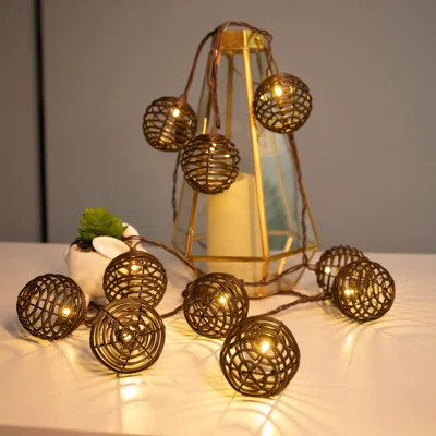 Rattan Ball String Lights With 10 Led Bulbs Plug In Rattan Lantern String Lights,(9.84FT/Ball) | Wayfair North America