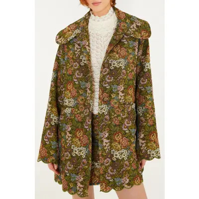 FARM Rio Flower Jacquard Trench Coat in Green at Nordstrom, Size Medium | Nordstrom