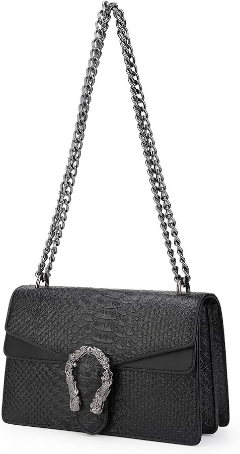 JBB Crossbody Shoulder Purse for Women - Snake Printed Leather Black Evening Clutch Chain Strap S... | Amazon (US)