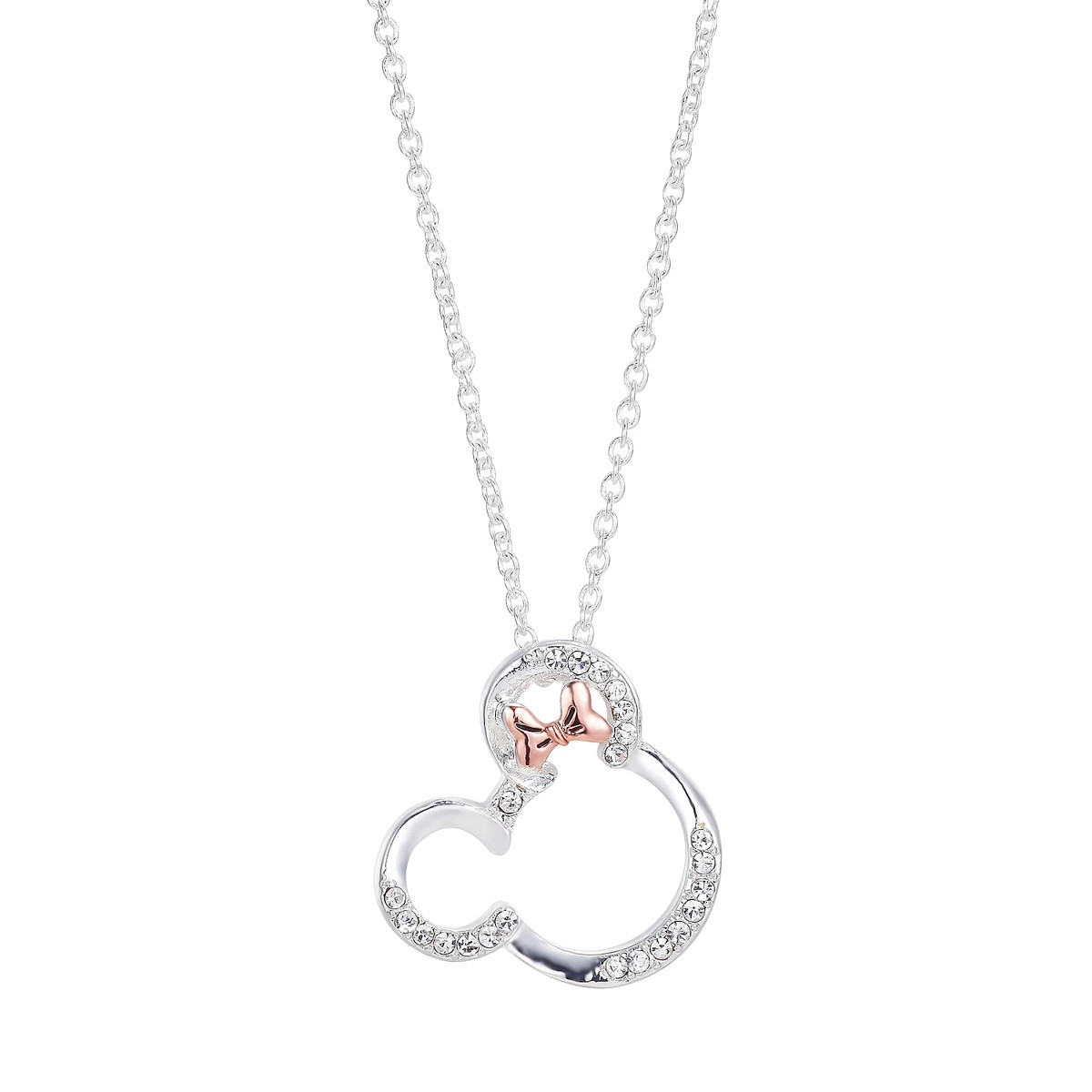 Disney Two-Tone 14k Rose Gold & Fine Silver Plated Crystal Open Minnie Mouse Pendant Necklace | Kohl's