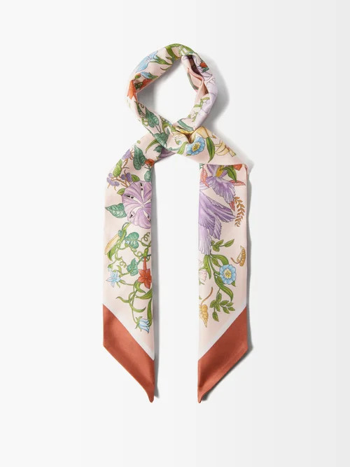 Gucci - Flora-print Silk Scarf - Womens - Pink Multi | Matches (US)