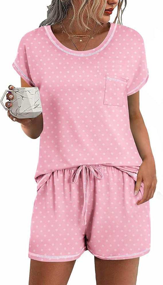 Ekouaer Womens Pajama Sets 2 Piece Soft Short Sleeve Top and Shorts Sleepwear Round Neck Pjs Loun... | Amazon (US)
