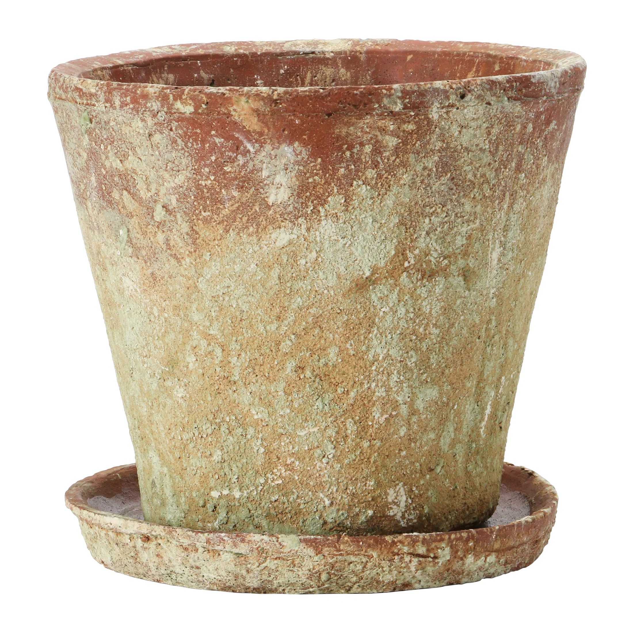 Creative Co-Op Large Round Cement Planter with Saucer and Distressed Finish, Terra-cotta | Walmart (US)
