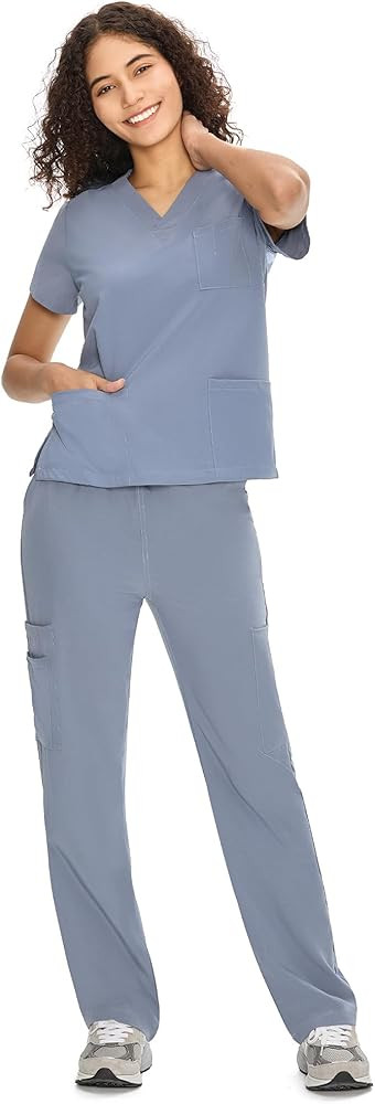 COZYFIT Scrubs for Women Set Medical Uniform - V-Neck Top & Straight Leg Pants with 9 Pockets, Un... | Amazon (US)