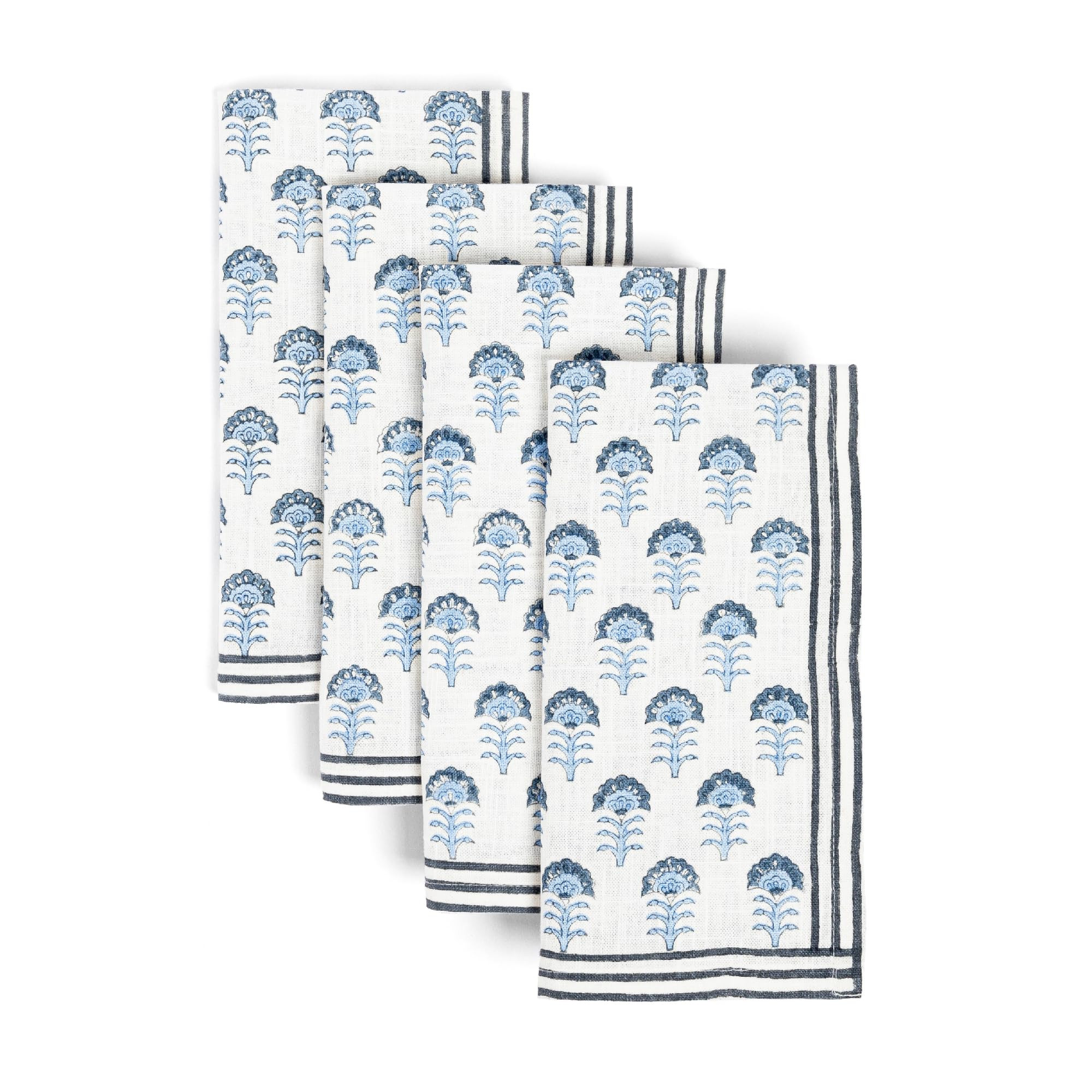 over&back Hand-Blocked Printed Cotton Cloth Napkins, Blue Flower, Washable Set for Mixing, Matchi... | Amazon (US)