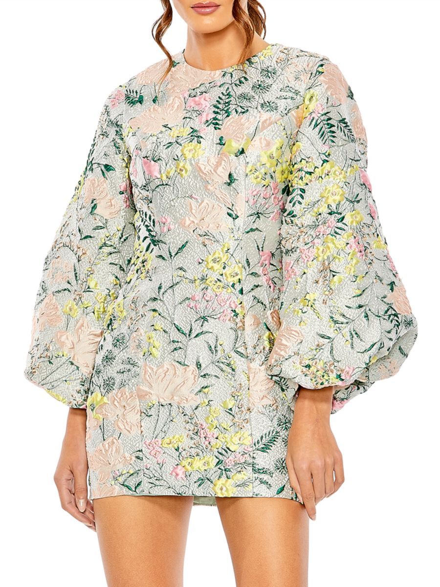 Floral Brocade Puff-Sleeve Minidress | Saks Fifth Avenue