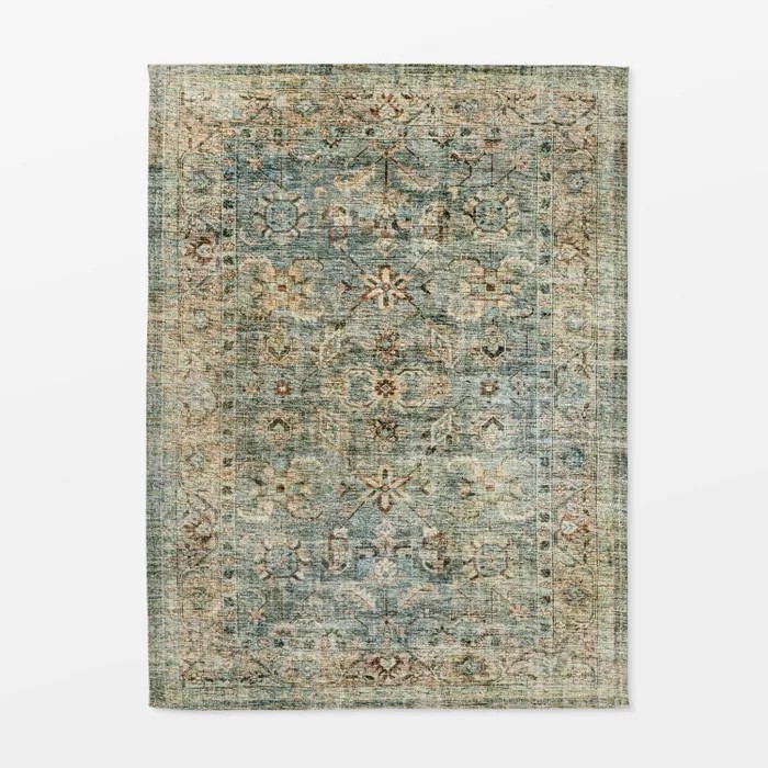 Ledges Digital Floral Print Distressed Persian Rug Green - Threshold™ designed by Studio McGee | Target