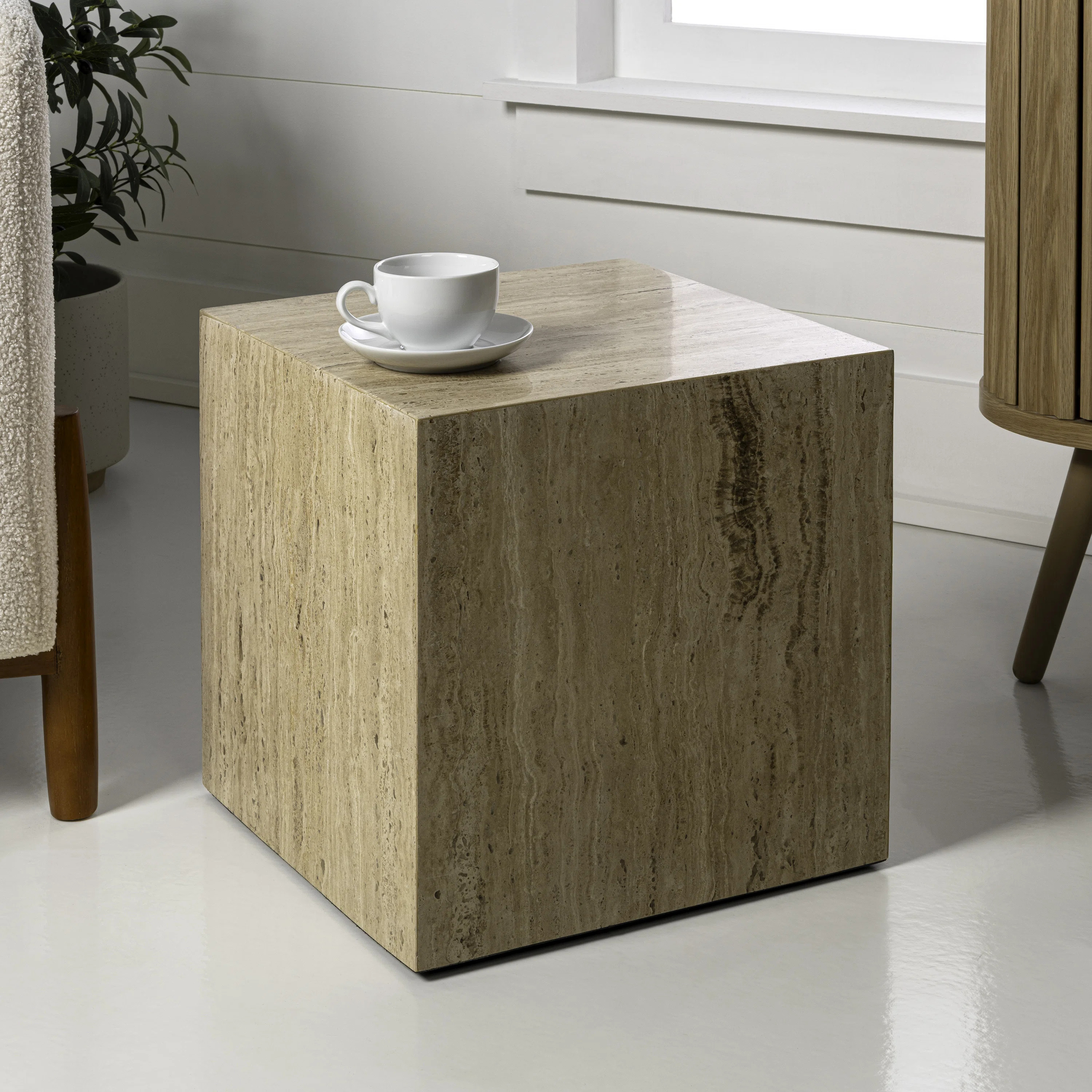 Felix 15" Contemporary Natural Marble Handmade Cube End Table | Wayfair North America